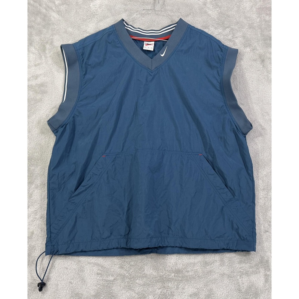 Vintage Nike Vest Mens Large Blue Nylon V-Neck Windbreaker Pullover Sports 90s